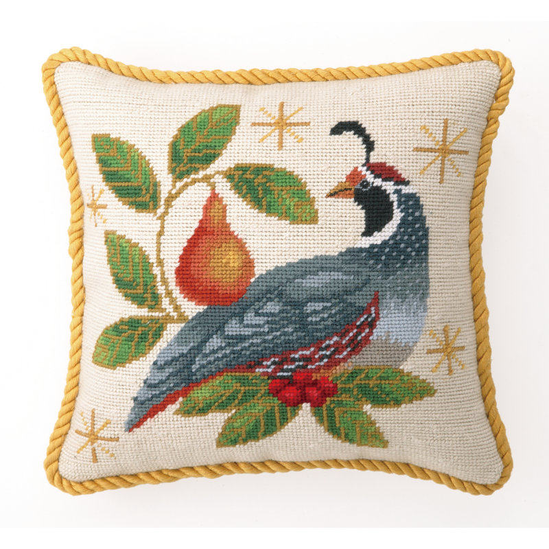 Charlton Home® Lebo Partridge Needlepoint Throw Pillow & Reviews Wayfair